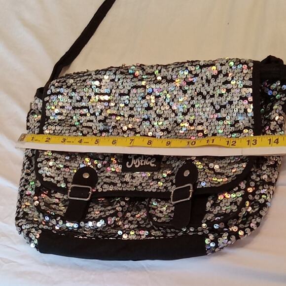 Justice Black and Silver Crossbody Bag. Sparkle, Sequins, School - Picture 6 of 8
